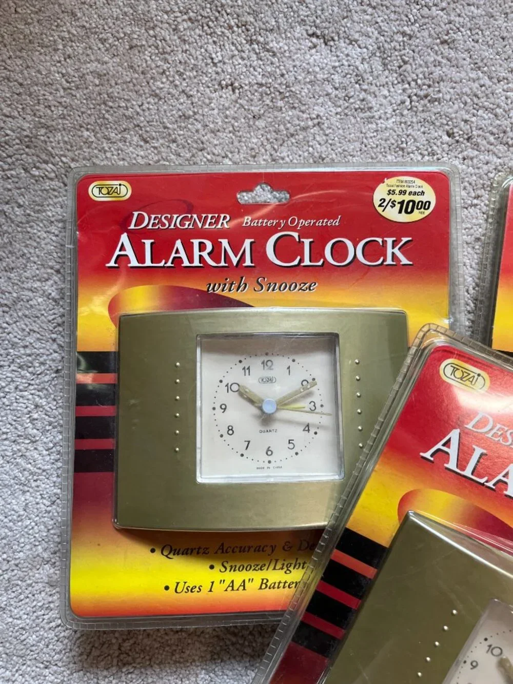 Vintage TOZAI Designer Battery Operated Alarm Clocks with Snooze - Lot of 3 (New